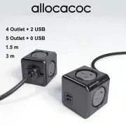 Allocacoc Power Cube Board Extended with 4/5 Outlets+2 USB+1.5/3M Powercube