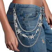[Generic] 1PCS,3 Tier, Wallet Chain, Trousers Pocket Belt Jeans Chain with Lobster Clasp for Wallet, Key & Jeans - Punk Belt Chain, Pocket Chain for Men & Women - Biker Wallet Chain