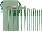 Makeup Brush Set, 13 Pieces Premium Synthetic Foundation Brush Face Contour Brush Blending Face Powder Blush Concealers Brush Makeup Brushes, Green