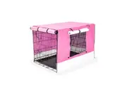 Wire Dog Cage Foldable Crate Kennel 24in with Tray + PINK Cover Combo