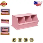 Pink Wooden Toy Storage Cubby - Three Bins for Easy Clean-Up and Organization