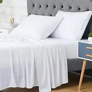 CAROMIO Bed Sheets and Pillowcase Set Rayon Derived from Bamboo, Cool Sheets for Hot Sleepers, 3 PCS Bedding Sheets with 16 Inch Deep Pocket Fitted Sheet, 1 Flat Sheet, 1 Pillowcase (White, Twin)