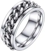 [U7] Men Women Stainless Steel 5mm 7mm Wide Sturdy Band Cuban Link Chain Ring/Spinner Rings, Size 5 to 12, Gift Wrapped