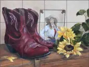 Western Tile Backsplash Ceramic Mural Hughbanks Cowgirl Boot Art DHA062