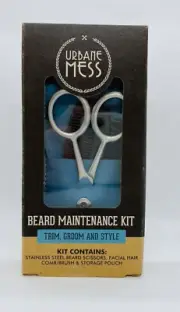 Beard Maintenance Kit Urbane Mess Stainless Steel Scissors Comb Pouch