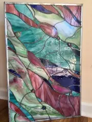Stained Glass Window Sea Shell Starfish Coral Suncatcher Ocean Panel OOAK