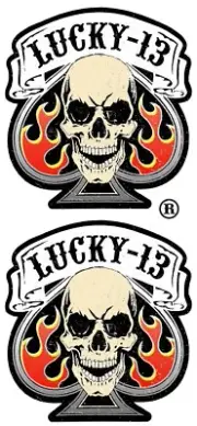 LUCKY 13 STICKER ROCKABILLY ACE OF SPADES SKULL WITH FLAMES STICKER PAIR