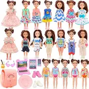 20 Pcs 5.3 Inch Chelsea Doll Clothes & Accessories 5 Dresses 3 Outfits 3 Swimsuits with 2 Shoes 1 Backpack 1 Laptop 1 Phone 1 Paid 1 Glasses 1 Drink 1 Hat for Chelsea Doll