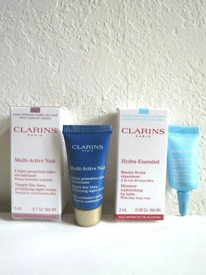Lot of 2 Clarins Minis Multi-Active Nuit Night Cream & Hydra-Essentiel Lip Balm