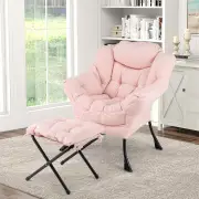 CostwayLazy Chair with Ottoman Modern Accent Chair with Folding Footrest-Pink