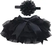 HAPINARY 1pc Tutu Skirt and Headband Accessory for Girls Newborn Birthday Photo Satin Elastic Waist Black Tulle