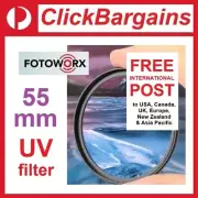 FOTOWORX 55mm UV camera lens filter 55 mm ultraviolet protector Canon Nikon Sony