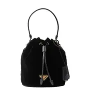 Prada Logo Plaque Drawstring Mini Top Handle Bag One size black