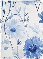 [Amooorous] Beauty Spring Flowers Blue Daisy Leather decorative Passport and Vaccine Card Holder Combo Travel Documents Organizer Protector Travel Passport Wallet Ultra Slim, beauty spring flowers blue Daisy, 1