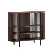Design Square Ailani Wooden Sideboard Buffet Unit Storage Cabinet 3-Tier Shelves 120cm Slat Walnut