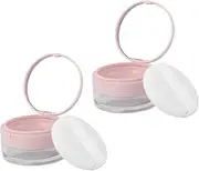 LIFKOME 2Pcs Pink Portable Powder Puff Case with Mirror and Mesh Design Empty Loose Powder Container for Travel Durable Makeup Holder for Daily Use