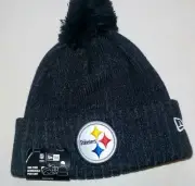 PITTSBURGH STEELERS NEW ERA WINTER HAT MEN'S KNIT BLACK OSFM POM 100% ACRYLIC
