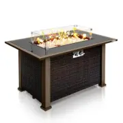 SereneLife Outdoor Fire Pit Table 50K BTU Wicker Side Panel Waterproof Cover