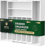 Kitchen Drawer Organizer - Expandable Silverware Organizer/Utensil Holder and Cutlery Tray with Grooved Drawer Dividers for Flatware and Kitchen Utensils (9 Slots, White)