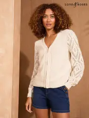 Love & Roses Ivory Bobble Stitch Zip Thru Knit Cardigan (F41052) | $97