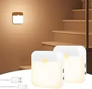 Shenzhi Tech Motion Sensor LED Night Lights, USB Rechargeable Closet Light, Wireless Wall Lamp for Stairs Closet Kitchen Bedroom LED Night Light, Human Motion Sensor Lamp (Warm Light, 2pcs)