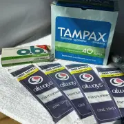 Vintage 1986 Tampax Super & OB Non-Applicator Tampons In Box & 4 Always Pads