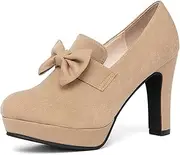 [Jeesay] Women's Bow Chunky Heels Mary Jane Pumps Closed Toe Platform High Heel Sandals Dress Shoes
