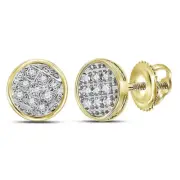 10K Yellow Gold Mens Diamond Circle Cluster Stud Earrings 1/20 Ctw