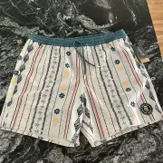 Roark Shorey Moorea 16” Elastic Waist Trunks Bone Mens Size L NWT $66 RB456