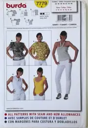 Burda 7779 Misses Tops Shirt Camisa Sewing Pattern Sz 8-20