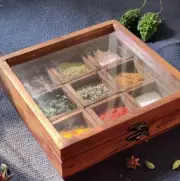 Wooden Spice Box Masala Dabba With Lid & 9 Containers For Kitchen Use