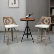IHOMDEC Swivel Bar Stool with Cut Out Back in Beige Fabric Upholstery and White Brushed Oak Wood, 2pcs/Set