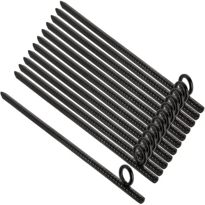 12 Pack 17 Inch Black Ground Anchor, Heavy Duty Steel Rebar Stakes with Loop,...