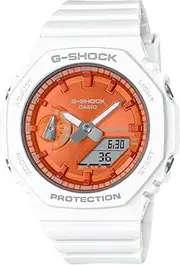 [Casio] G-Shock GMAS2100WS-7A S Series Digital-Analogue White Strap Unisex Watch, Orange Dial, 46.2 × 42.9 × 11.2 mm Size