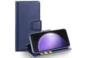 For Samsung Galaxy S23FE Case, Hanman Wallet Leather Flip Magnetic Stand Case Cover (Navy Blue)