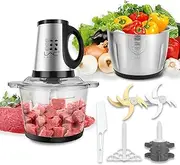 Food Processors with Handle,Meat Grinder Veggie Chopper with with Two 3.8L Bowls 350W Electric Food Processors,3 Speed,2 Pieces 4 Bi-Level Bladesand Spatula for Baby Food,Meat,Vegetables,Fruits