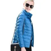 Nevenka Womens Lightweight Puffer Jacket Winter Stand Collar Short Coat-Lake Blue