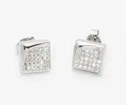 925 Sterling Silver Cubic Zirconia Stud Earrings 8mm Square White Micropave CZ