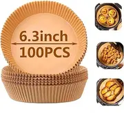 Round Air Fryer Paper Liners,100 Pcs Air Fryer Papers, Non Stick Air Fryer Disposable Paper Liner Non-Stick Baking in Microwave & Gas Ovens (6.3Inch)