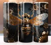 Black and Gold Honey Bee Tumbler 20oz Tumbler 20 oz Skinny Cup Mug Lid Straw