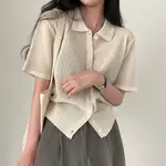 韓國CHIC夏季冰絲針織小外套POLO領簡約百搭上衣