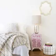 Bone Inlay Bedside, Nightstand Table Cabinet In Marrakech in Fuchsia Furniture.
