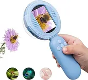 TINYLENS Mia Kids Microscope, Mini Digital Microscope for Kids with 2'' IPS Screen, Handheld Plastic Scope, LED Light, Blue