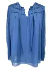Ralph Lauren Top Blouse Woman L Large Blue Light Ruffle Crepe Georgette NWT