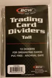 10 BCW Tall Trading Card Dividers - New Unopened With Tracking!