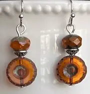 Silver Earrings with Fiery Red Orange Picasso Czech Glass Beads. Boho Chic