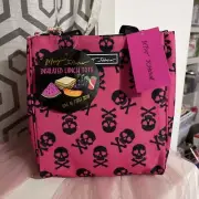 Betsey Johnson Hot Pink Skull & Crossbones Insulated Zip Top Lunch Tote NWT!