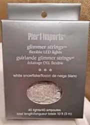 Rare PIER1 WHITE SNOWFLAKE GLIMMER LED STRINGS 40 LIGHTS Fast Ship
