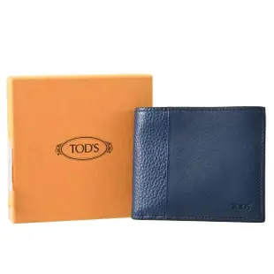 【TOD’S】TODS 簡約烙印LOGO小牛皮雙層10卡對折短夾(藍)