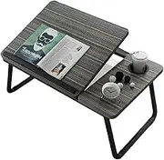 Adjustable Tilt Angle Laptop Bed Tray Table,White Green Portable Foldable Cup Holder Bed Desk,Working Eating Writing Games Write